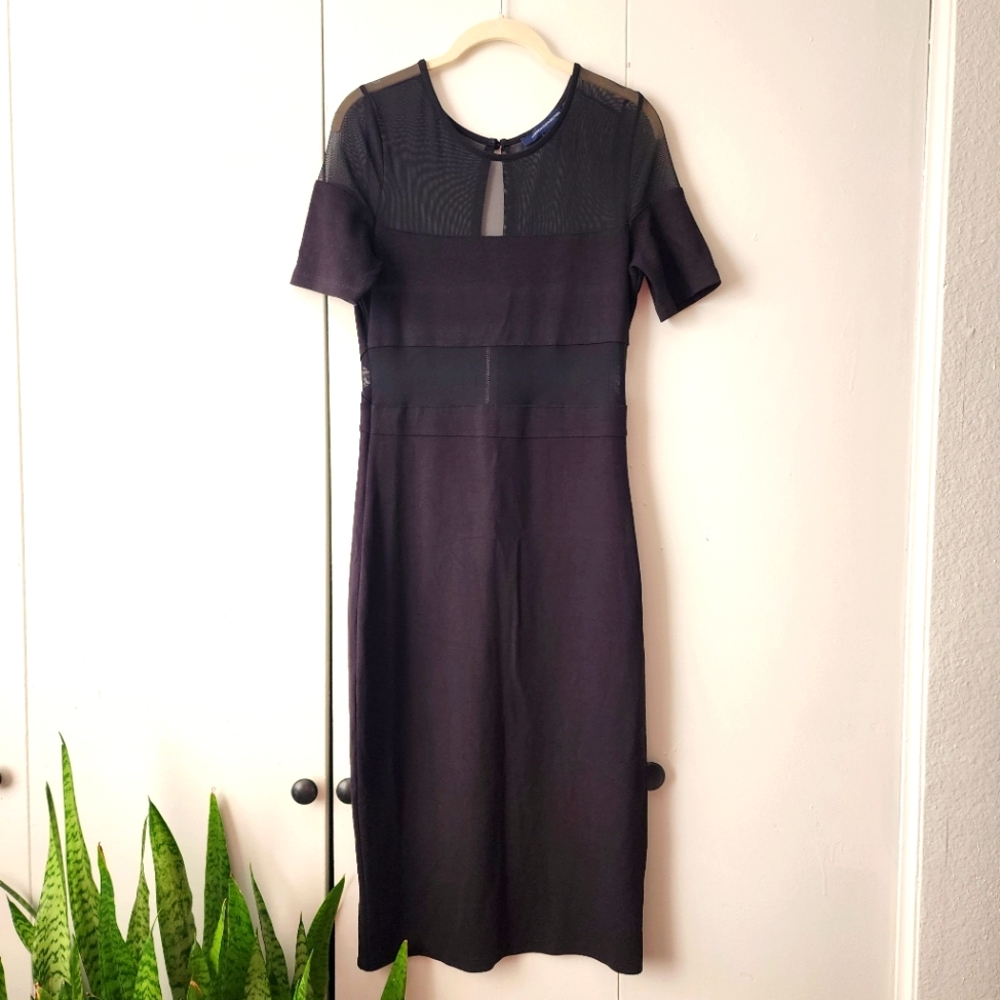 French Connection Midi Black Dress w/Mesh Size 8